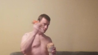 LongJohn0Hara fucking a creampuff fleshlight while watching porn