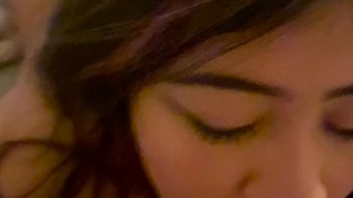 Eyeliner and Eyebrow Piercing Gf Gets Tongue Full of Cum!