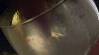 Really naughty piss in the glass