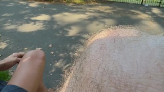 Sneaky jerk and suck on public park bench