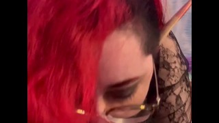 Hot Goth RedHead Elf Sucking Dildo