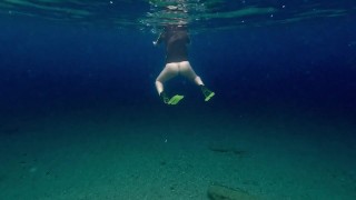 NO PANTIES underwater at Public Beach # Butt Plug ON n Panties OFF