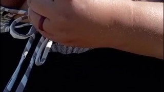 Bbw wife flashing her tits at public park. Pov