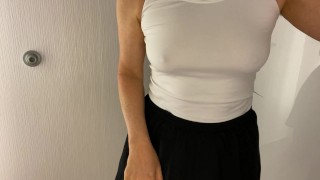 Mom trying on Black lace baby doll