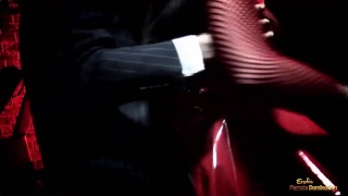 MILF with big tits makes a guy cum on her chin