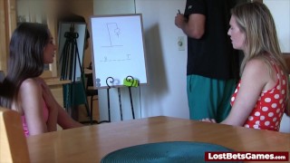 A group of three horny friends playing a Strip Hangman game