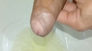 desperate long and pleasant pissing, original sound, closeup