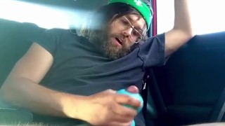 Solo male toy masturbation in car public risky cumshot