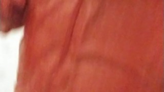 Shower undressing red latex hooded swing dress and stockings and transparent pants wetsuiterest