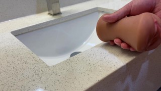 Pissing And Blowing 2 Loads in Hotel Bathroom