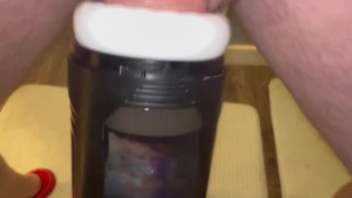 Quick nut cum shot fucking rotating stroker male masturbator