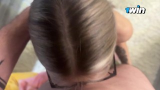 Deep slobbery blowjob with red lipstick