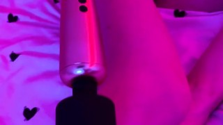 Came home early from school play with my shaved wet pussy while parents are not at home.Hitachi toy