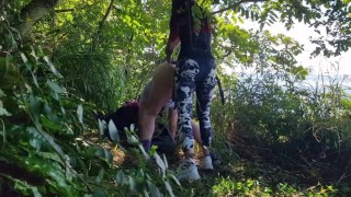 Pegging a slave in the bushes in nature