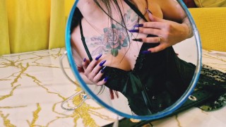 Halloween body worship. Witch magics and summons a slave.