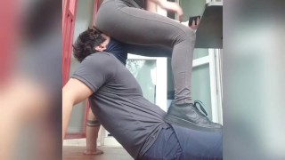 Facesitting in the balcony (Public Humiliation)