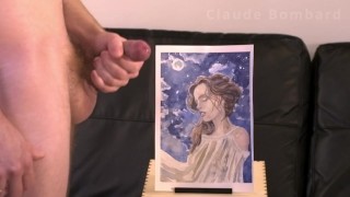 Claude Bombard defaces artwork of woman by cumming on her face [failed edging, cum, art facial]