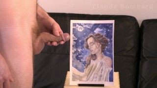 Claude Bombard defaces artwork of woman by cumming on her face [failed edging, cum, art facial]