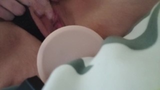 Extremely Horny slut wife stuffing her pussy hole with big white dildo makes me so wet