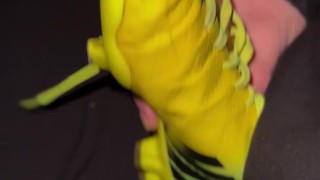 Cumshot into my friends old football shoes