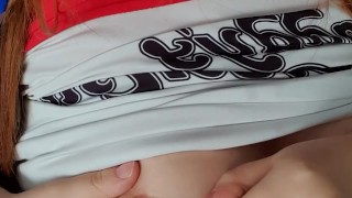 Harley Quinn cosplay gagged drooling saliva nipple clamps