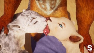 Furry trio ends in creampie and squirting in intense Wild Life sex