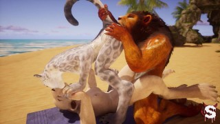 Furry trio ends in creampie and squirting in intense Wild Life sex