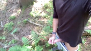 hiking dude shows his cock and cums