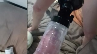 Vocal Hung Guy Fucks Fleshlight and Shoots Load on Mirror