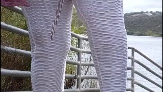 Busty wife walks in public with big tits flashing. Caught by voyeurs