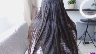 Girl doing facesitting with her big ass and shaved vagina