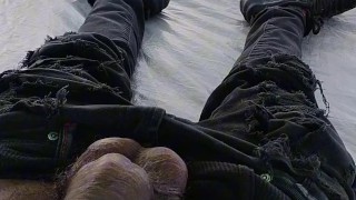 Camp Buddy Hunter - He kept stroking his big pretty dick in his own cum while camping in his tent