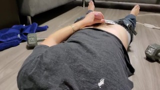 I was going to workout but got horny and had to pump my cock instead