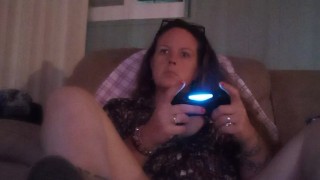 Amateur Milf Playing Video Games In Sexy Night Gown