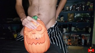 Wearing a Jack skeleton onesie, and fucking my jack-o-lantern sextoy! Happy Halloween 2024