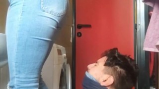 Facesitting in jeans for my slave (more painful)