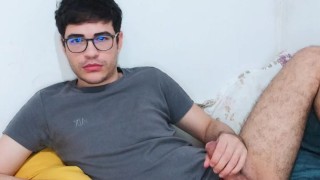 Jerking off my uncut cock in my room and showing my foot