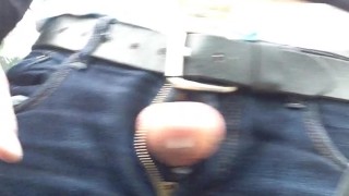 I step out of the car, unzip my jeans, pull out my dick and start jerking! Wearing my boxers sagging