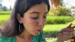 Public Cumwalk in Cafe , Eating Pasta Carbonara with Sperm on Face