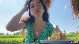 Public Cumwalk in Cafe , Eating Pasta Carbonara with Sperm on Face