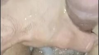 desperate big veiny penis ejaculating a lot of milk, closeup