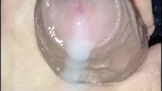 desperate big veiny penis ejaculating a lot of milk, closeup