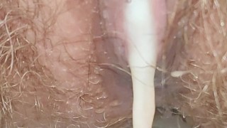 Mommy's Hairy Pussy Pees and Drips Creampie 💦 Closeup