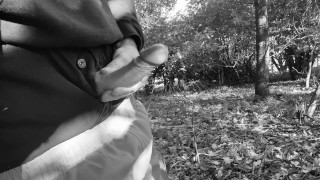 Woodland public piss result in hard cock nearly caught so I just had to wank till cum squirts