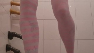 Sissy in butterfly top riding a dildo