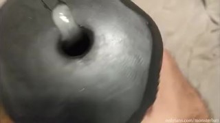 Man fucks werewolf mouth toy with his curved dick and then cleans it with piss.