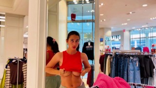 Compilation: showing my boobs in the store
