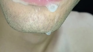 tongue, saliva, tongue, sloopy, sucking, spitting, long drooling tongue close-up