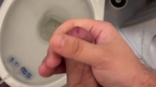 Solo guy wanking in toilet and cum