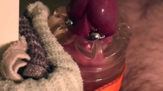 Close up fucking my Fleshlight with a glans cock ring